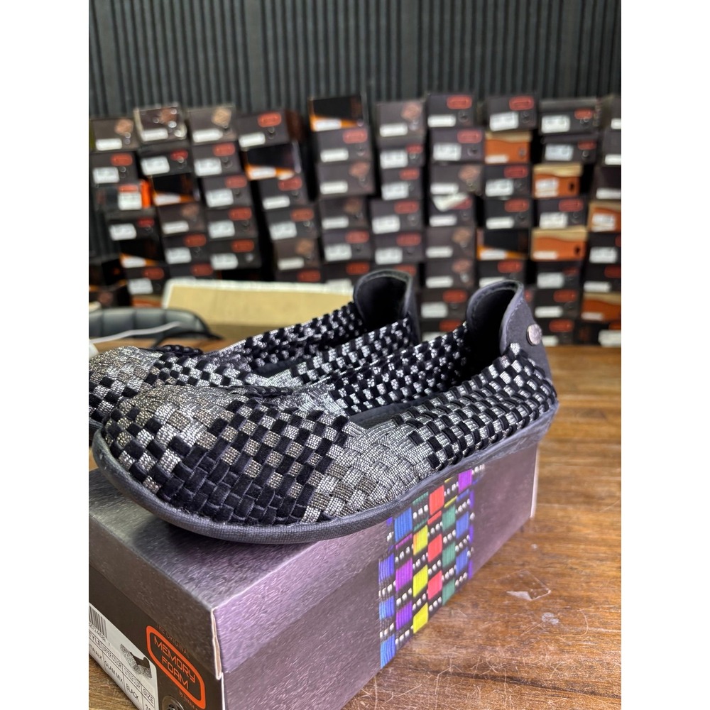 Bernie Mev Catwalk Glam Mix Black Woven Flats Size 38 US 7.5